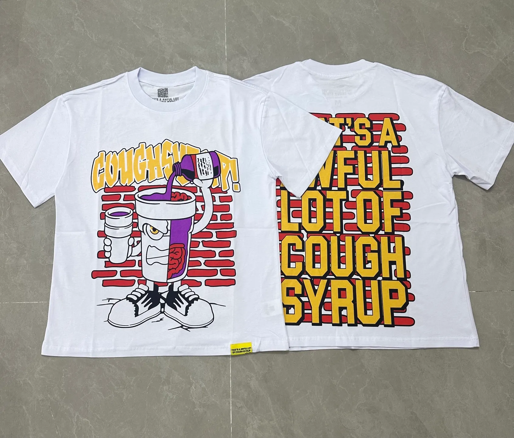 2213#White I THAT'S A AWFUL LOT OF COUGH SYRUP In Stock Real shot American simple trendy brand loose casual T-shirt Fabric (fabric): 32 counts Weight combed double yarn pure cotton Sizes (size): S-M L X L Color (colour): White,